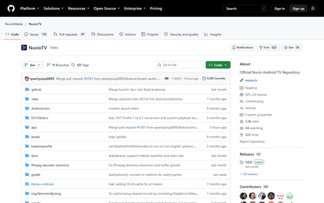 NuvioTV 的 GitHub 仓库页面